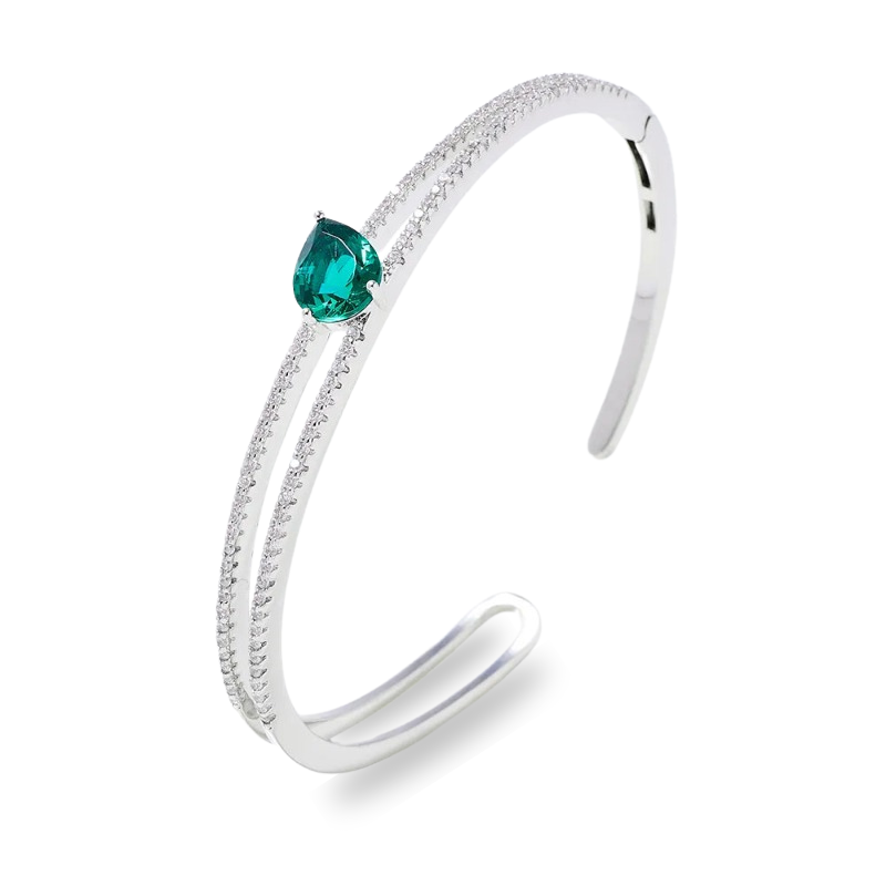 Bracelete prata 925 com esmeralda | Alviane