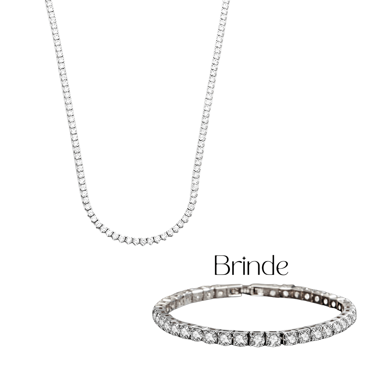 Colar Riviera Prata 925 +  Brinde Pulseira Riviera 4 Garras Prata 925 | Alviane