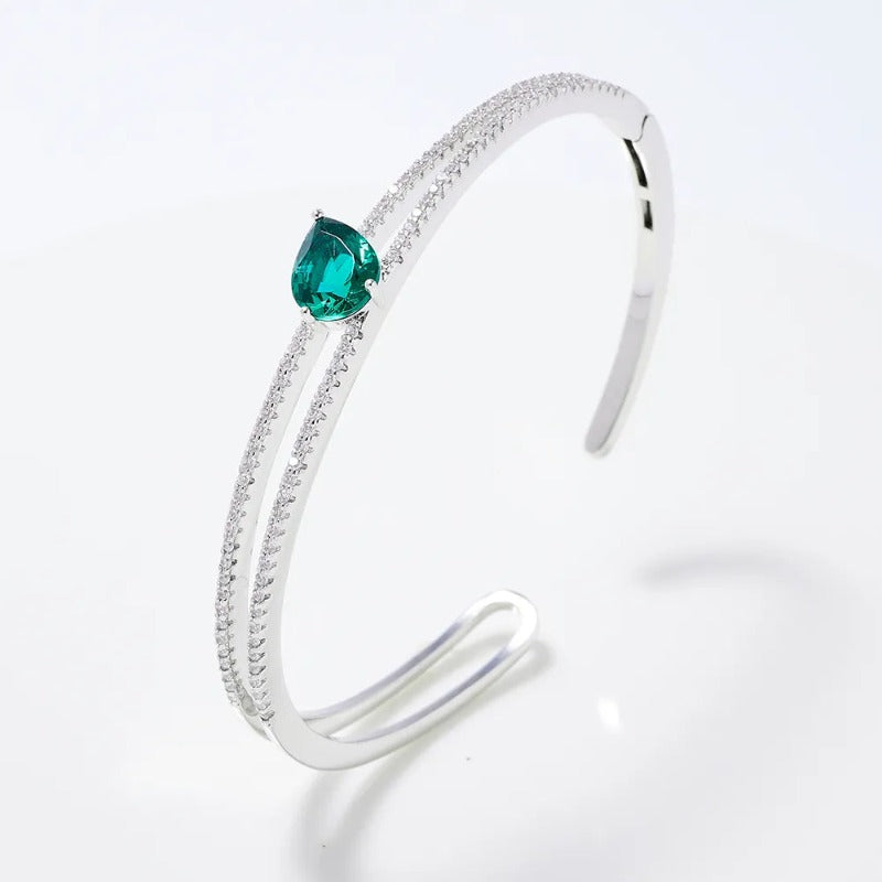 Bracelete prata 925 com esmeralda | Alviane