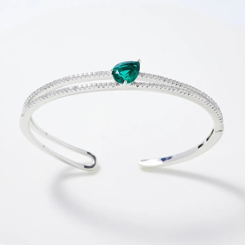 Bracelete prata 925 com esmeralda | Alviane
