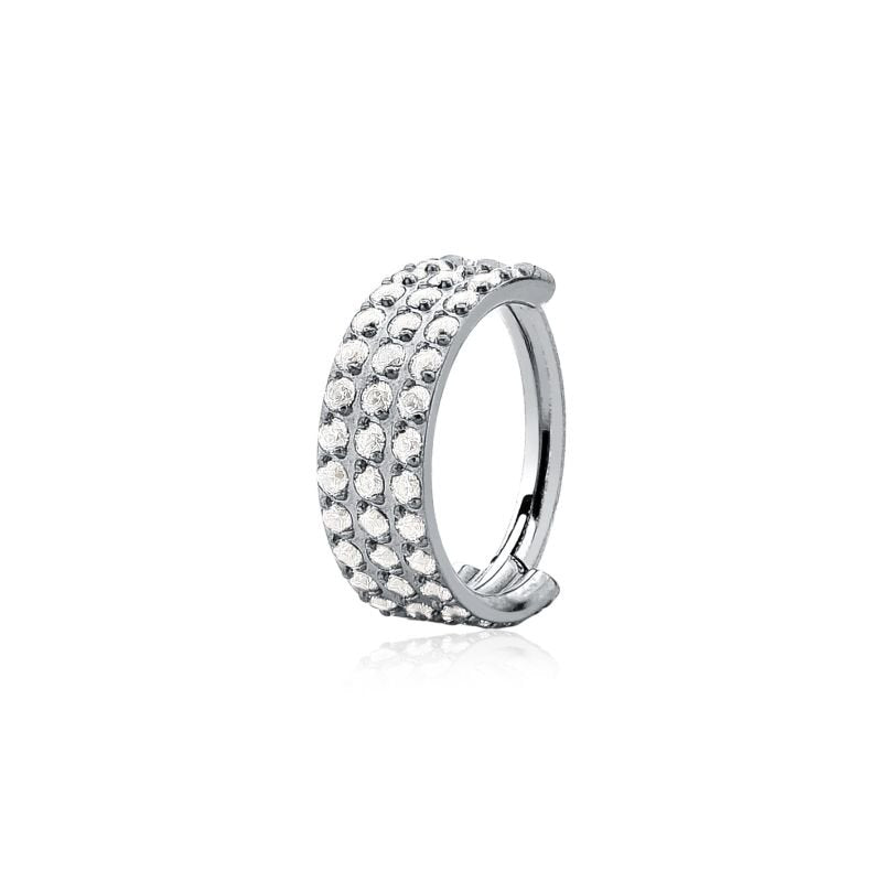 Piercing Argola de Clique Cravejada com Três Filas de Zircônias | Alviane