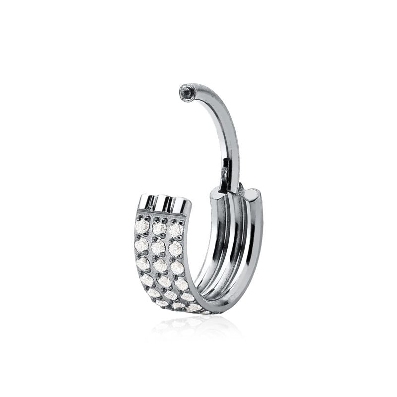Piercing Argola de Clique Cravejada com Três Filas de Zircônias | Alviane
