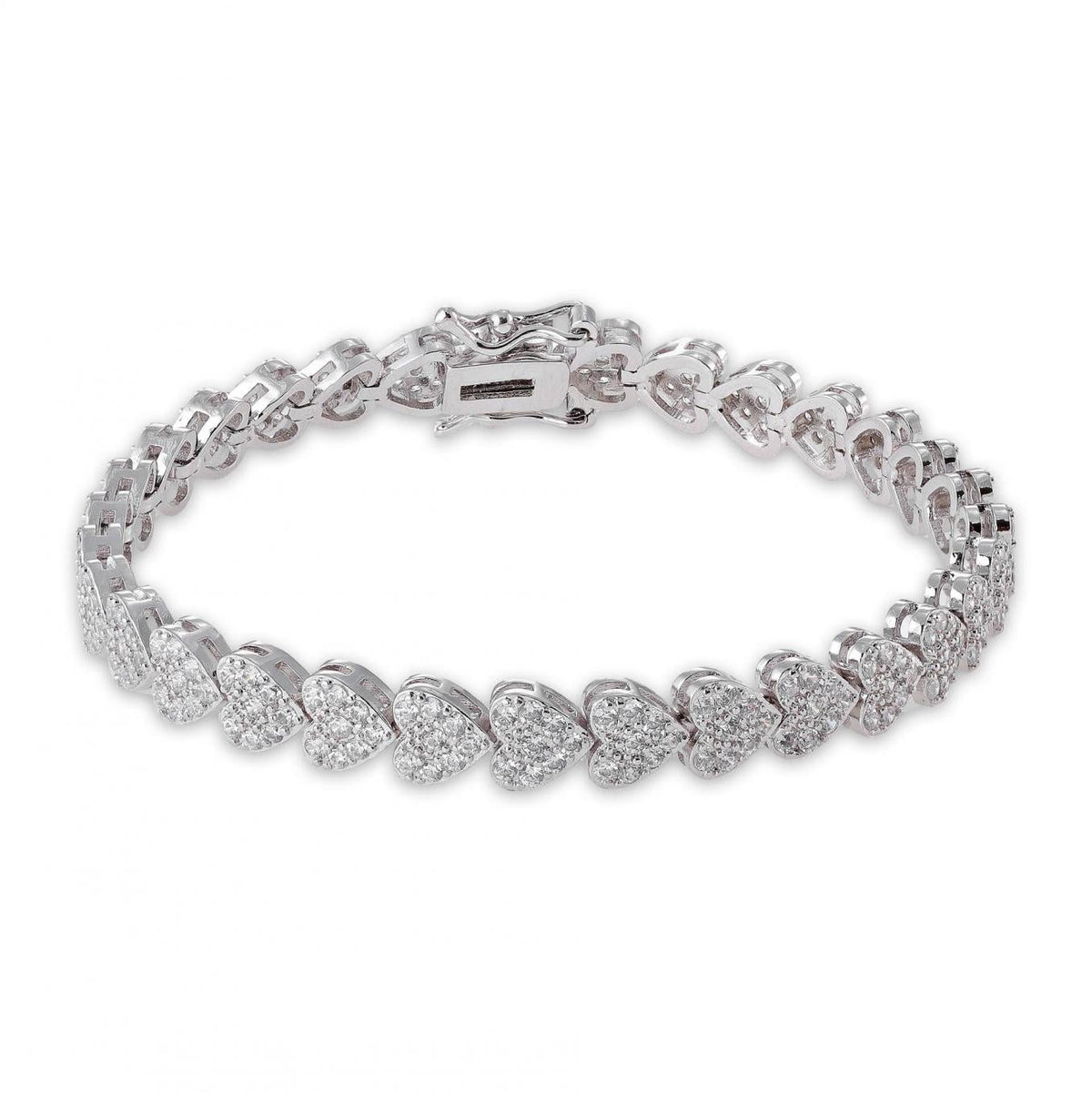 Pulseira com Corações Cravejados em Micro Zircônias Brancas 17cm | Alviane