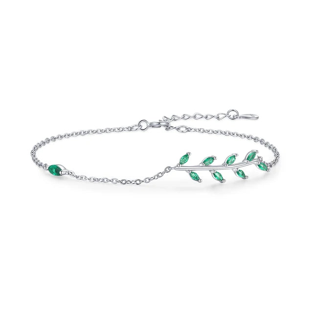 Pulseira Folhas Verdes em Prata 925 | Alviane