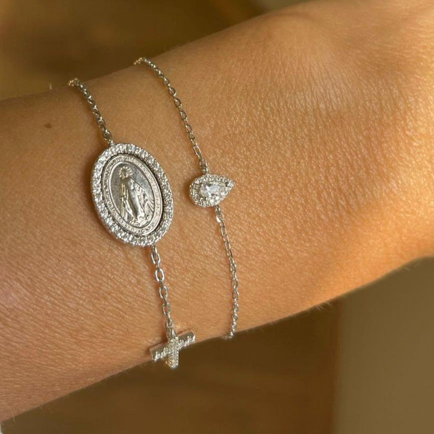 Pulseira Nossa Senhora das Graças com Cruz Cravejada | Alviane