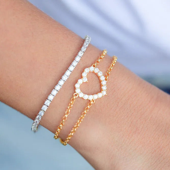 Pulseira Riviera 4 Garras Redonda 2mm com Zircônia Branca | Alviane
